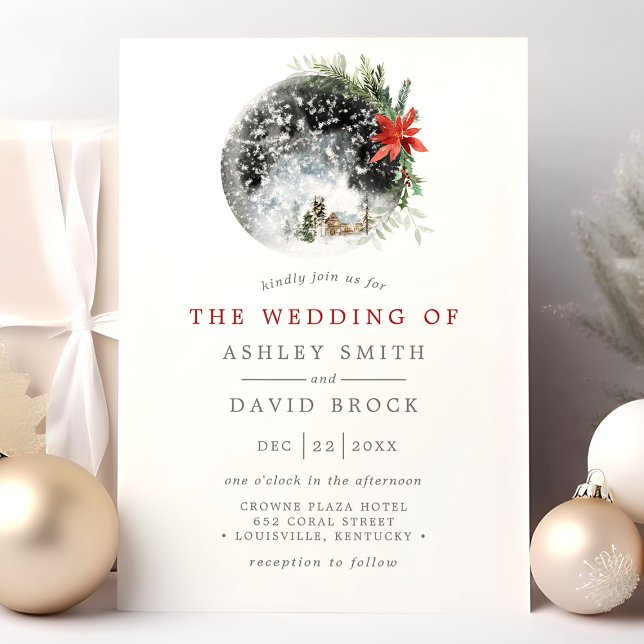 Convite Casamento Floral de Natal Poinsettia Moon (Criador carregado)