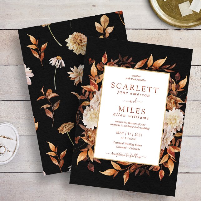 Convite Casamento Floral de Negra Terracotta Watercolor (Black Fall Terracotta Watercolor Floral Wedding Invitation
)