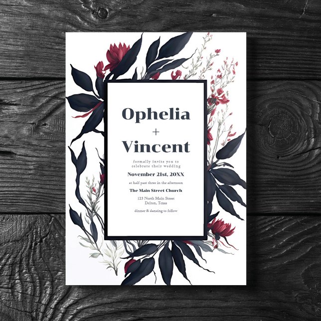 Convite Casamento Floral de Noite Azul Brilhante Azul Noje (Criador carregado)