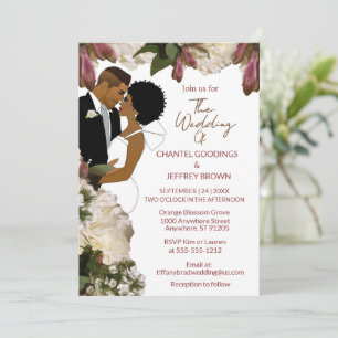 Convite Casamento Floral de Noiva e Noivo Afro-Americanos