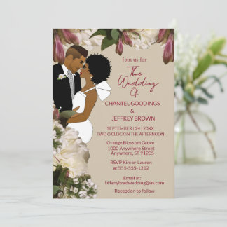Convite Casamento Floral de Noiva e Noivo Afro-Americanos