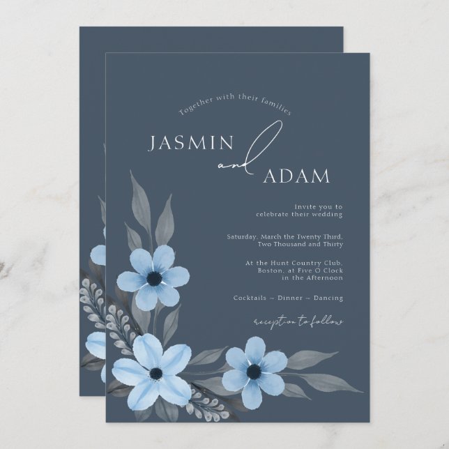 Convite Casamento Floral de Opulência Real Simples (Frente/Verso)