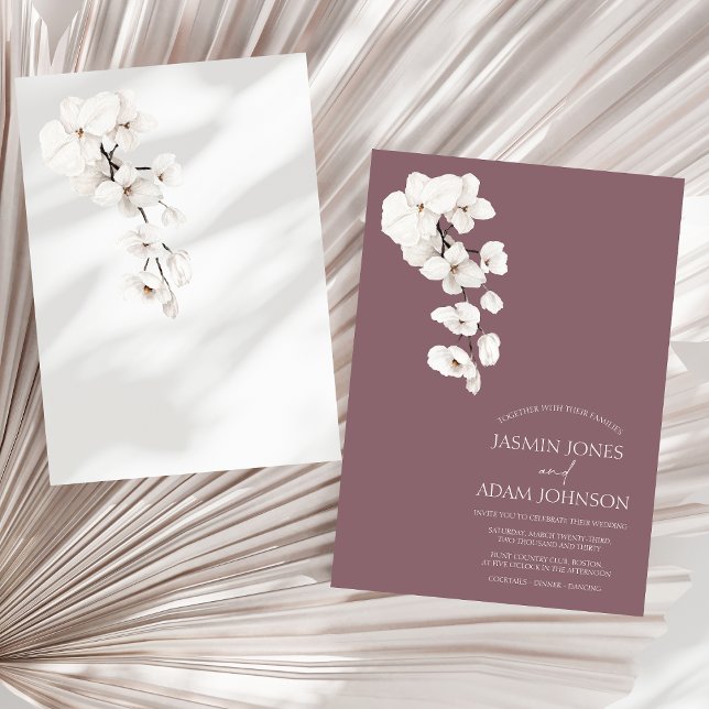 Convite Casamento Floral de Orquídea Branca Roxa Moderna (Modern Purple White Orchids Flowers Wedding Invitation)