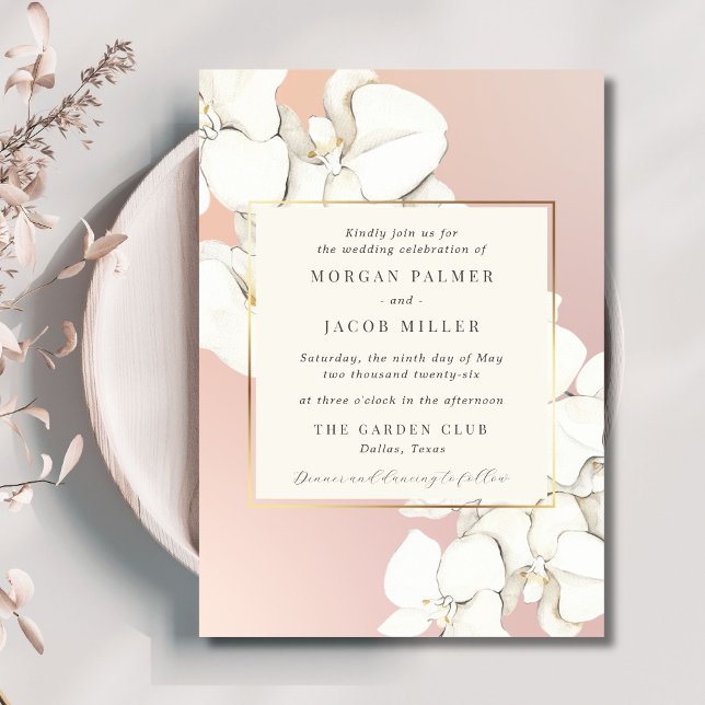 Convite Casamento Floral de Orquídea Rosa Elegante (Elegant Pink Orchid Floral Wedding Invitation)