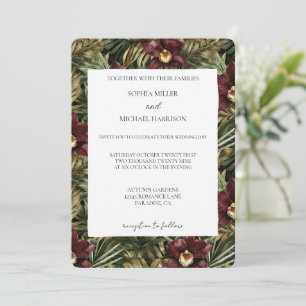 Convite Casamento Floral de Orquídea Vinho Tinto Burgundy 