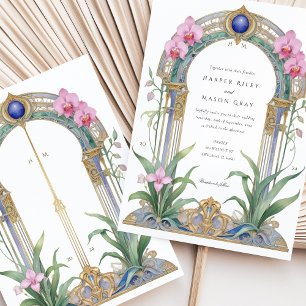 Convite Casamento Floral de Orquídeas Charmoso Art Nouveau