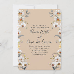 Convite Casamento Floral de Orquídeas Vintage Bege Quente