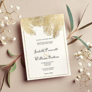 Convite Casamento floral de ouro branco com caligrafia