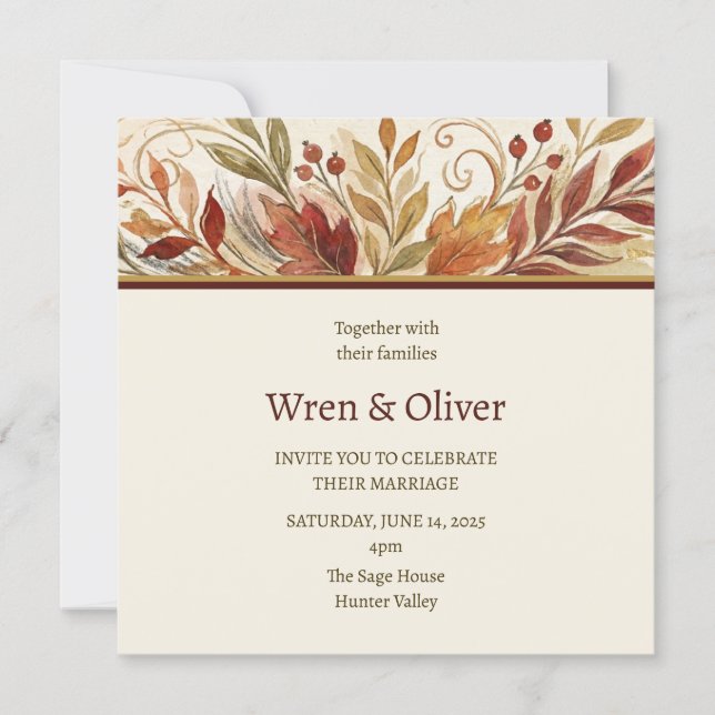 Convite Casamento Floral de Outono (Frente)