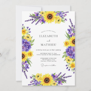 Convite Casamento Floral de Outono Amarelo Roxo