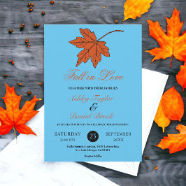 Convite Casamento Floral de Outono Azul Elegante de Outono