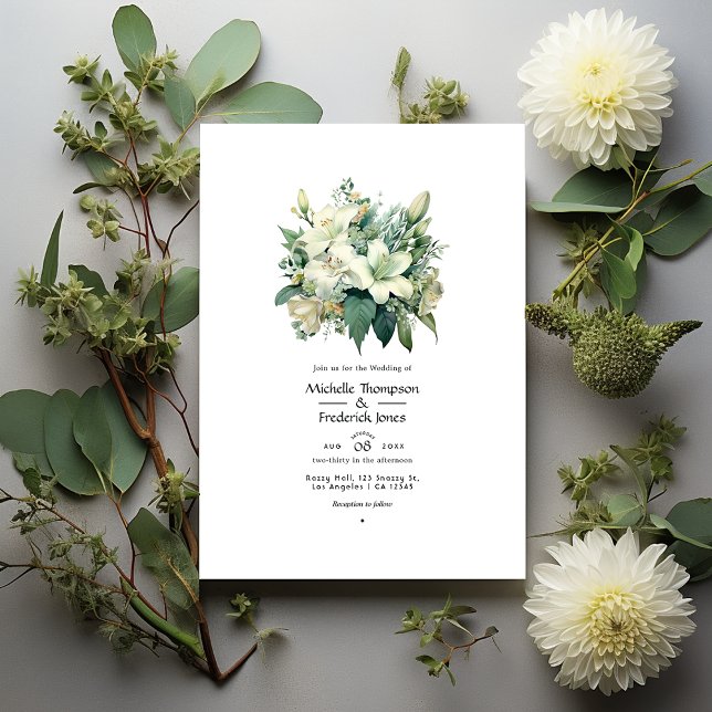 Convite Casamento Floral de Outono Branco-Esbranquiçado e  (Criador carregado)