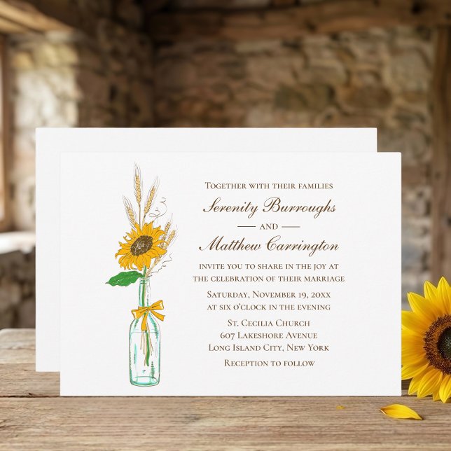 Convite Casamento Floral de Outono com Girassóis Rústicos (Criador carregado)