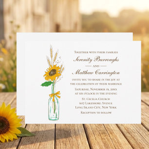 Convite Casamento Floral de Outono com Girassóis Rústicos