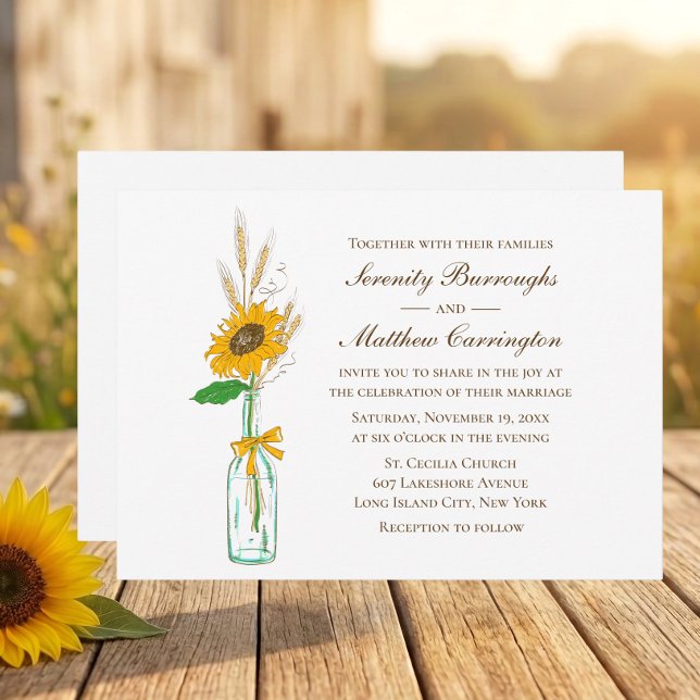 Convite Casamento Floral de Outono com Girassóis Rústicos (Criador carregado)