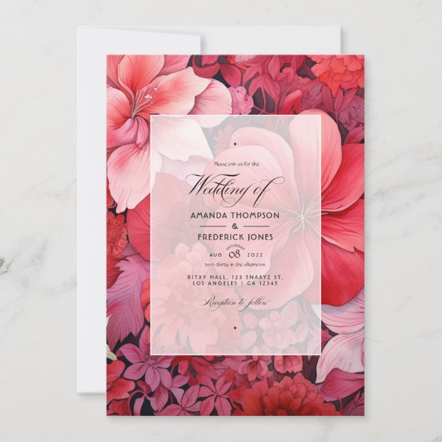 Convite Casamento Floral de Outono com Gradiente Vermelho (Frente)