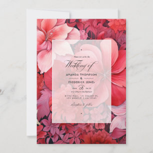 Convite Casamento Floral de Outono com Gradiente Vermelho