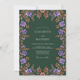 Convite Casamento Floral de Outono com Roxo Profundo