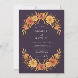 Convite Casamento Floral de Outono com Tonalidade Ameixa I