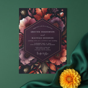 Convite Casamento Floral de Outono com Tonalidade Ameixa I