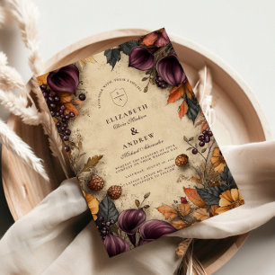 Convite Casamento Floral de Outono de Chão Escuro