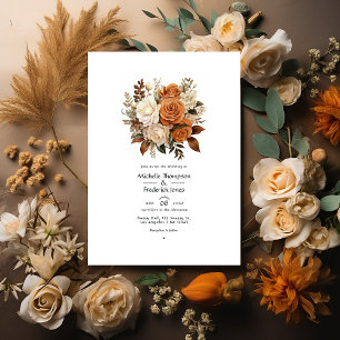 Convite Casamento Floral de Outono de Marrom a Caramelo