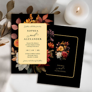 Convite Casamento Floral de outono de Moody Black e Rust