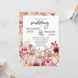 Convite Casamento Floral de outono de Pumpkin Rosa Invita