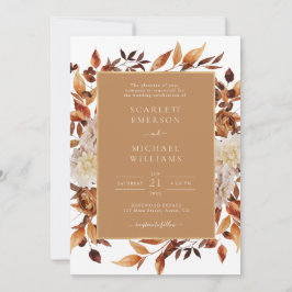 Convite Casamento Floral de Outono Dourado