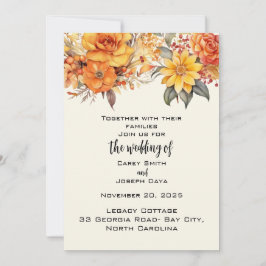 Convite Casamento Floral de outono Elegante