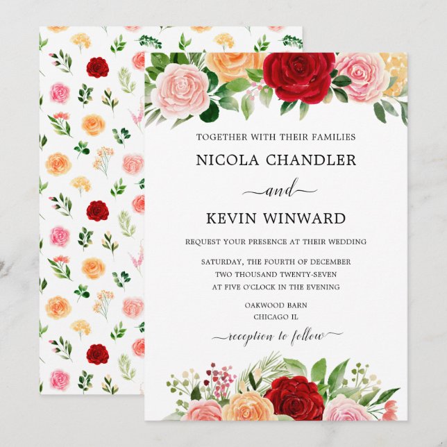 Convite Casamento Floral de Outono Elegante (Frente/Verso)