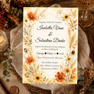 Convite Casamento Floral de Outono Elegante