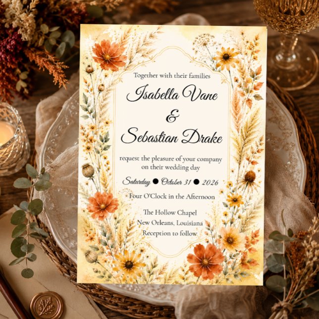 Convite Casamento Floral de Outono Elegante (Criador carregado)