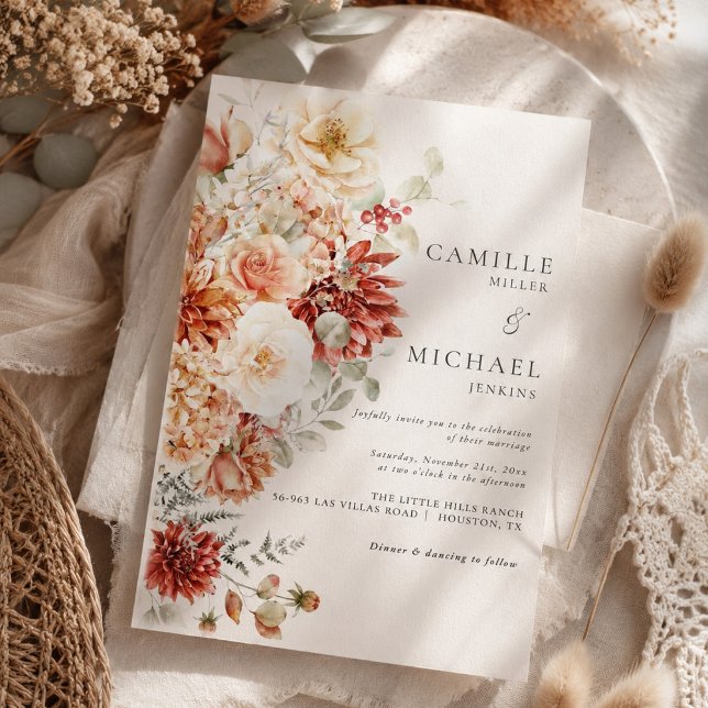 Convite Casamento Floral de Outono Elegante (Criador carregado)