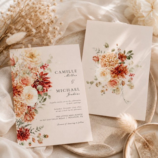 Convite Casamento Floral de Outono Elegante (Criador carregado)