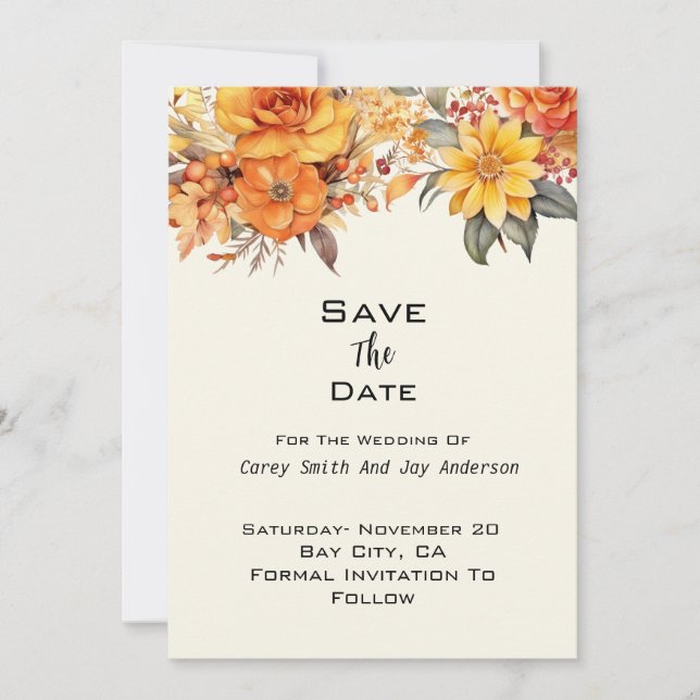 Convite Casamento Floral de outono Elegante (Frente)