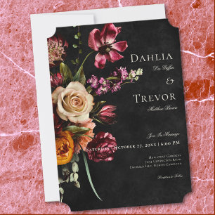 Convite Casamento Floral de Outono Elegante e Escuro
