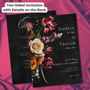 Convite Casamento Floral de Outono Elegante e Escuro de Do