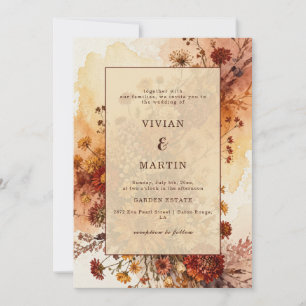 Convite Casamento Floral de Outono em Aquarela