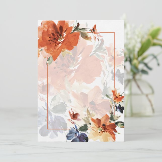 Convite Casamento floral de outono em aquarela laranja e a (Em pé/Frente)