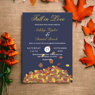 Convite Casamento Floral de Outono em Azul Naval Rústico