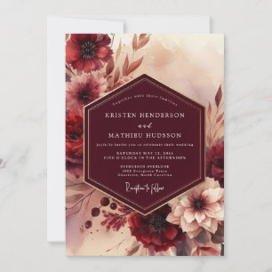 Convite Casamento Floral de Outono em Borgonha