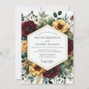 Convite Casamento Floral de Outono em Borgonha