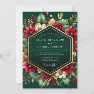 Convite Casamento Floral de Outono em Esmeralda Profunda