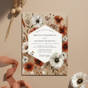 Convite Casamento Floral de Outono em Laranja Queimada