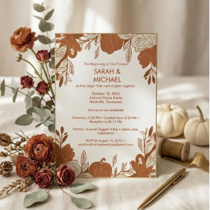 Convite Casamento Floral de Outono em Terracota Elegante