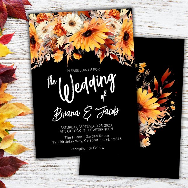 Convite Casamento Floral de Outono Preto (Criador carregado)