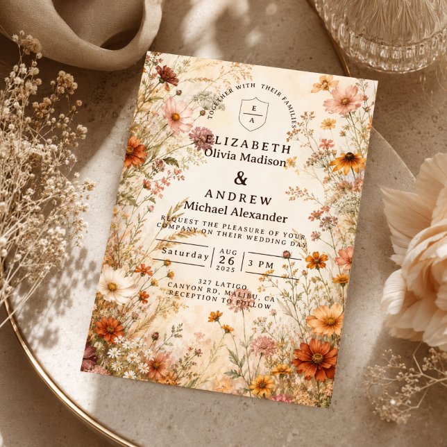 Convite Casamento Floral de Outono Romântico (Criador carregado)