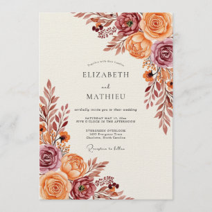 Convite Casamento Floral de Outono Rust Flourish