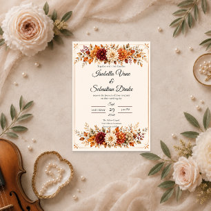 Convite Casamento Floral de Outono Rústico